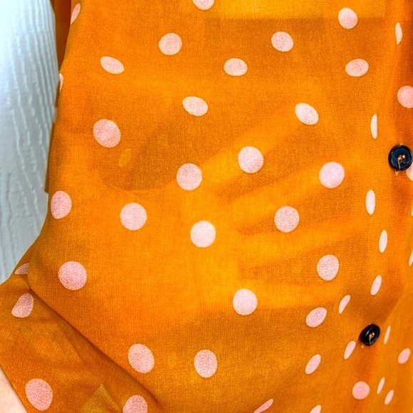Zara - Polkadot Cream And Orange Button Down Long Chiffon Top Size Medium - Picture 7 of 13